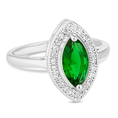Green cubic zirconia navette pave surround ring